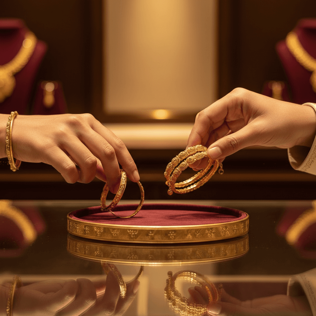 Old gold jewellery being exchanged