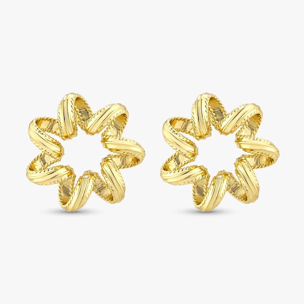 Sculptural Flower Gold Stud Earrings — image 2