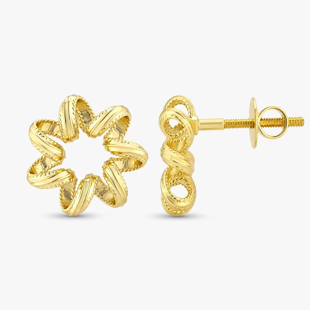 Sculptural Flower Gold Stud Earrings — image 3