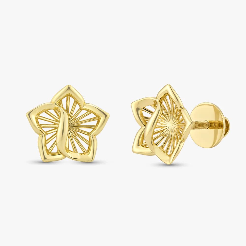Modern Floral Gold Stud Earrings — image 1