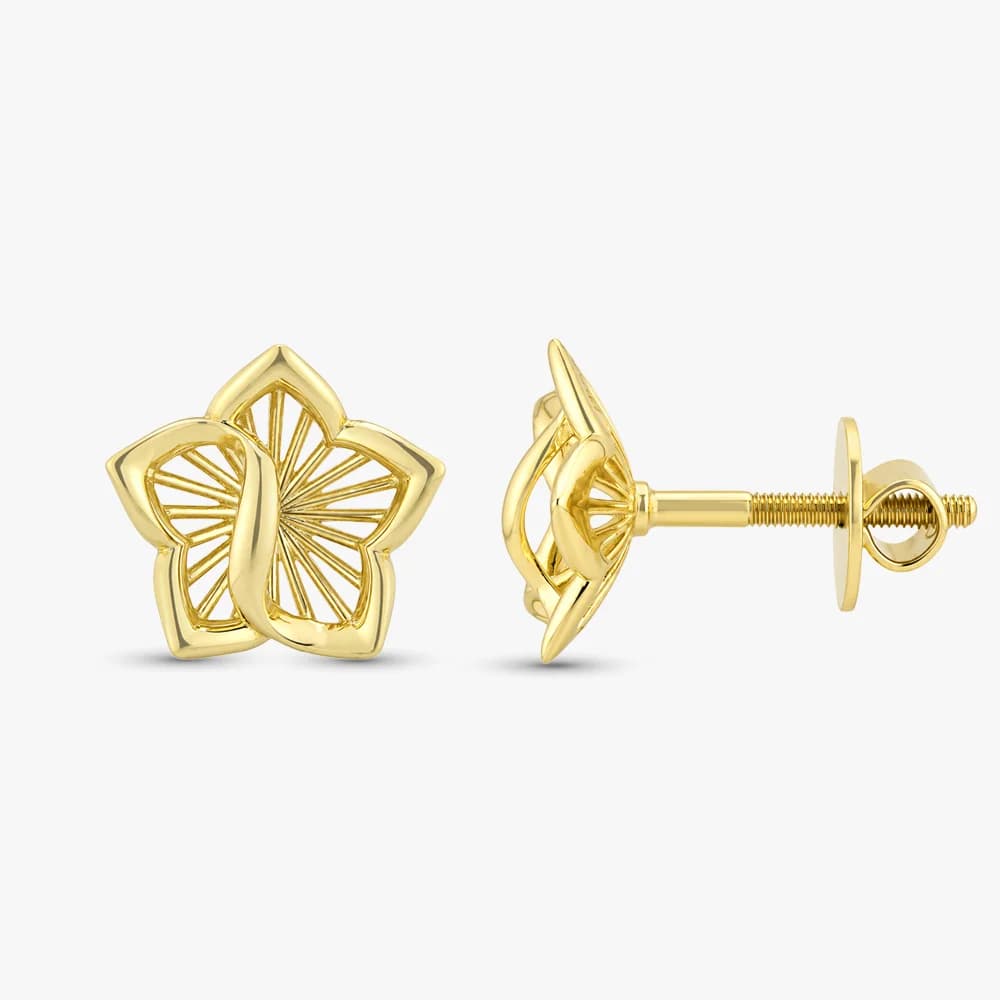 Modern Floral Gold Stud Earrings — image 3
